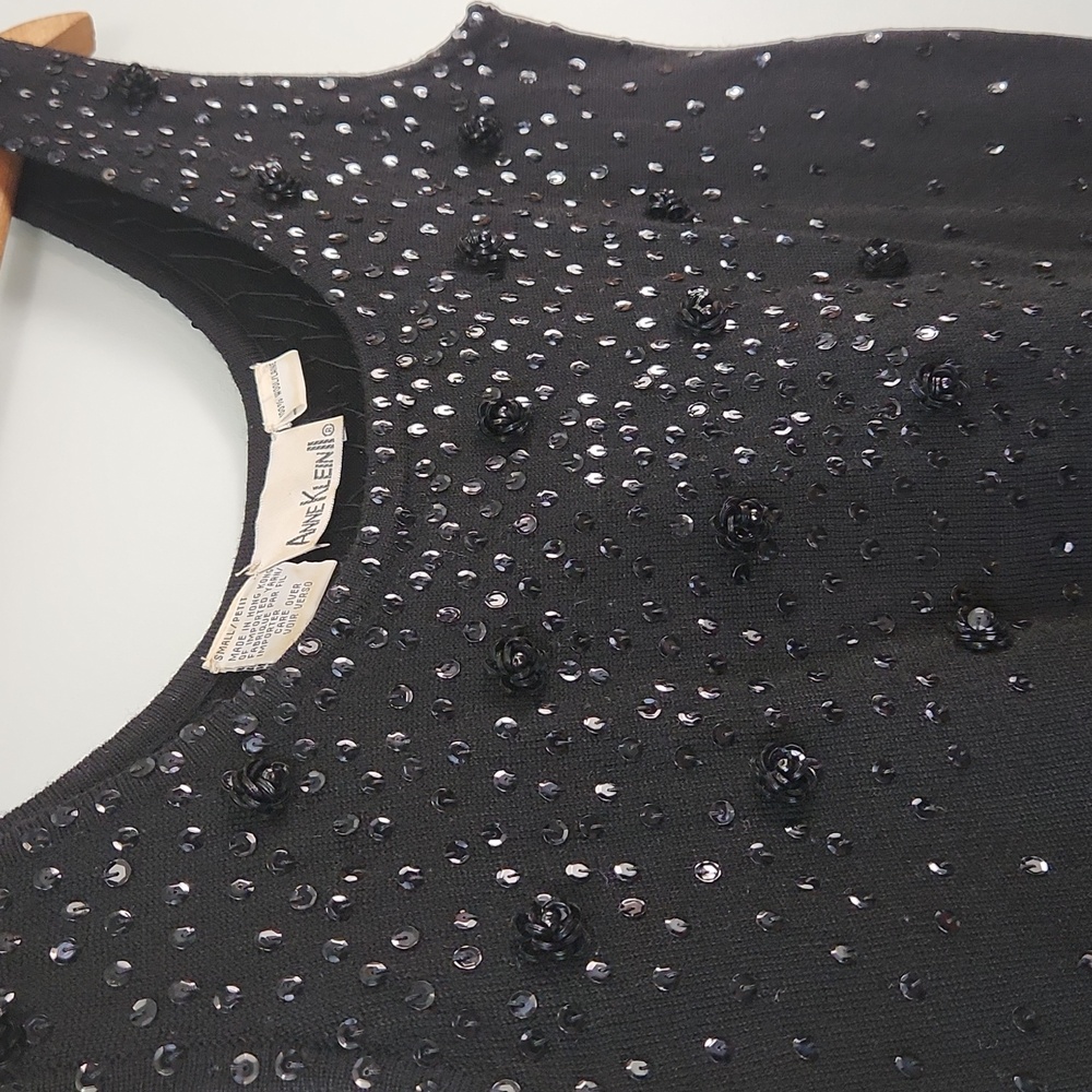 Anne Klein II Petite Black Sequin Wool Tank Top - Picture 9 of 11